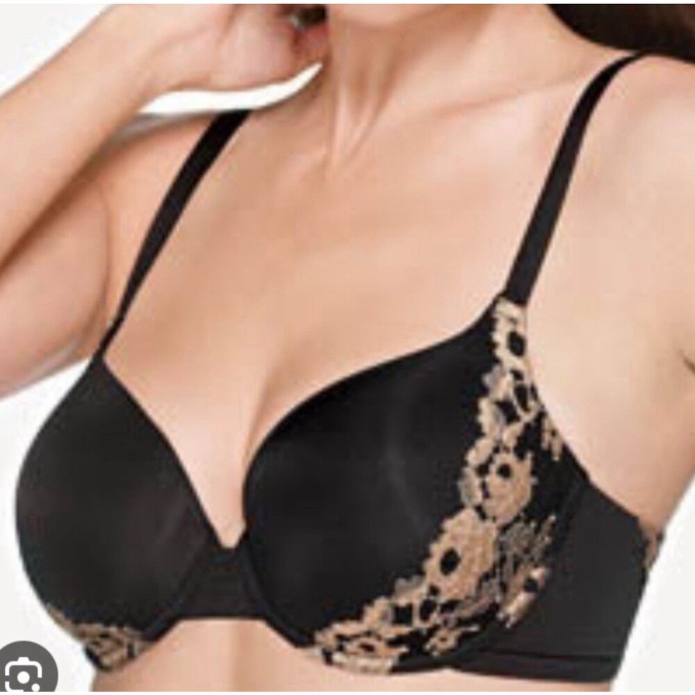 Wacoal Bra Size 38DDD Opulence Contour Padded Lined Black Gold Lace